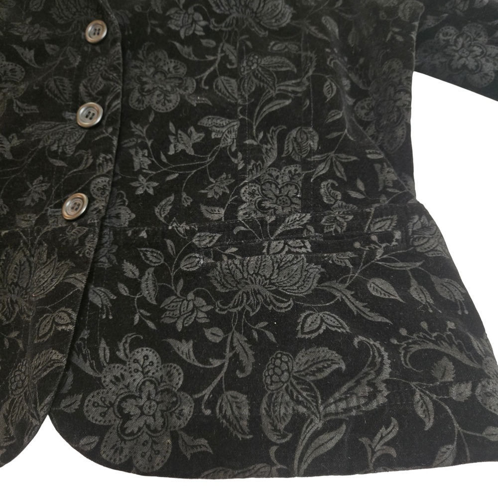 Talbots Womens Black Floral Damask Corduroy Blazer Jacket 3-Button Cotton L - Picture 8 of 16